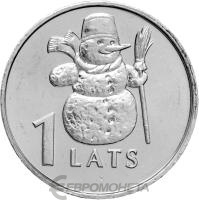 Латвия 1 лат 2007 Снеговик  фото из магазина евромонета.рф