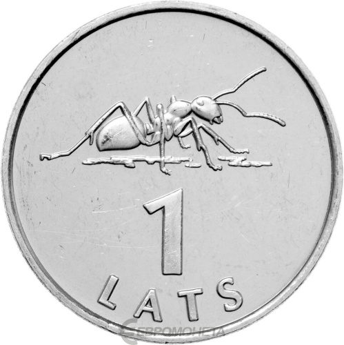Монеты Латвии Латвия 1 лат 2003 Муравей фото из магазина евромонета.рф