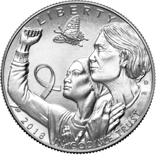 Коллекционные и инвестиционные монеты  США 50 центов 2018 Рак молочной железы фото из магазина евромонета.рф