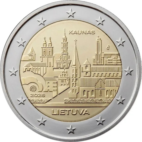 Юбилейная монета Литва 2 евро 2026 Город Каунас | Интернет-магазин евромонета.рф 