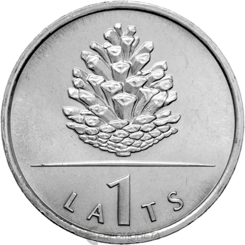 Монеты Латвии Латвия 1 лат 2006 Шишка фото из магазина евромонета.рф