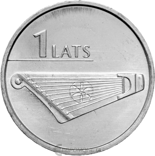 Монеты Латвии Латвия 1 лат 2013 Гусли - Кокле фото из магазина евромонета.рф