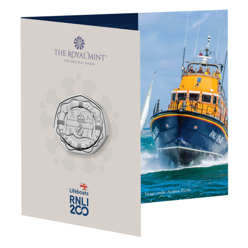 Юбилейная монета Великобритания 50 пенсов 2024 200 лет RNLI . Буклет ВU 