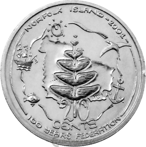 Австралия 20 центов 2001 Столетие Федерации - Остров Норфолк