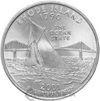 США 25 центов ( 1/4 доллара, квотер ) 2001 Род-Айленд D  фото из магазина евромонета.рф