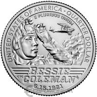 США 25 центов ( 1/4 доллара, квотер ) 2023 Женщины Америки. №6 Бесси Колман P  фото из магазина евромонета.рф