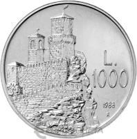 Сан Марино 1000 лир 1988 Укрепления Сан-Марино  фото из магазина евромонета.рф
