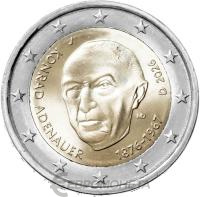 Памятные монеты 2 евро UNC Германия 2 евро 2026 Конрад Аденауэр фото из магазина евромонета.рф