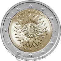 Памятные монеты 2 евро UNC Латвия 2 евро 2023 Украинский подсолнух фото из магазина евромонета.рф