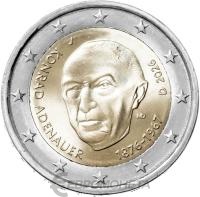 Памятные монеты 2 евро UNC Германия 2 евро 2026 Конрад Аденауэр фото из магазина евромонета.рф
