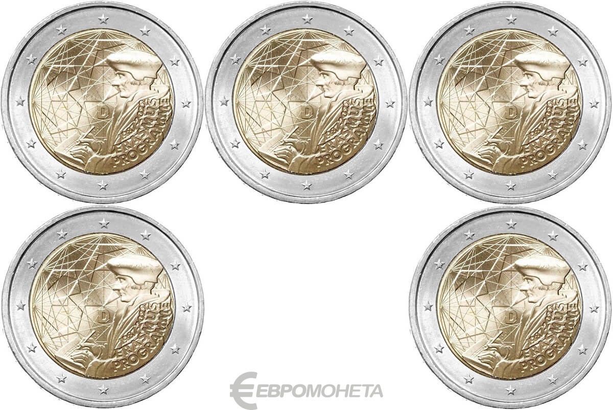 2 Евро 2022 Германия Эразмус. Монеты евро 2022 года. 2 Евро Австрия 2022 Эразмус. Германские монеты евро. Памятные монеты евро