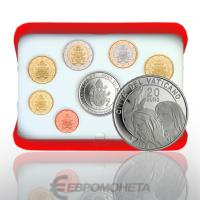 Ватикан 2024 официальный набор монет евро ( 9 монет, от 1 цент до 2 евро + 20 евро серебро ) Пруф фото из магазина евромонета.рф