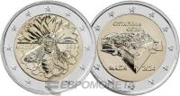 Памятные монеты 2 евро UNC Мальта комплект монет 2 евро 2024 Мальтийская медоносная пчела и Цитадель Гозо фото из магазина евромонета.рф