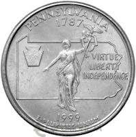 США 25 центов ( 1/4 доллара, квотер ) 1999 Пенсильвания P  фото из магазина евромонета.рф