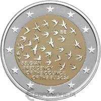 Памятные монеты 2 евро пруф Бельгия 2 евро 2024 Председательство в Совете ЕС. Пруф ( Proof ) фото из магазина евромонета.рф