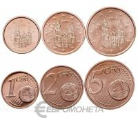 Испания набор 3 монеты 1/2/5 евроцента ( цента ). UNC фото из магазина евромонета.рф