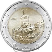 Памятные монеты 2 евро UNC Германия 2 евро 2022 Тюрингия. Замок Вартбург фото из магазина евромонета.рф
