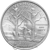 США 25 центов ( 1/4 доллара, квотер ) 2001 Вермонт P  фото из магазина евромонета.рф