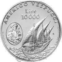 Сан Марино 10000 лир 1995 Парусник "Америго Веспуччи". Пруф ( Proof )  фото из магазина евромонета.рф