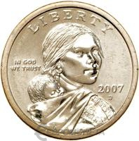 США 1 доллар 2007 Сакагавея. Парящий орел. D  фото из магазина евромонета.рф