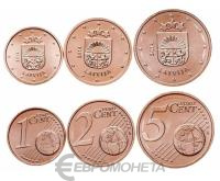 Латвия набор 3 монеты 1/2/5 евроцента ( цента ). UNC фото из магазина евромонета.рф
