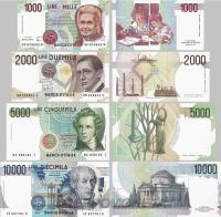 Италия набор банкнот 1000/2000/5000/10000 лир 1984-1990  фото из магазина евромонета.рф