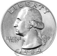 США 25 центов ( 1/4 доллара, квотер ) 1984 P  фото из магазина евромонета.рф