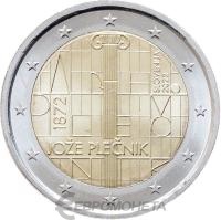 Памятные монеты 2 евро UNC Словения 2 евро 2022 150 лет со дня рождения архитектора Йоже Плечника фото из магазина евромонета.рф