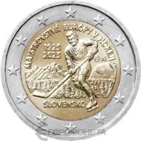 Памятные монеты 2 евро UNC Словакия 2 евро 2025 100-летие первого Чемпионата Европы по хоккею фото из магазина евромонета.рф