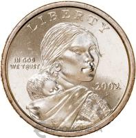 США 1 доллар 2002 Сакагавея. Парящий орел. P  фото из магазина евромонета.рф