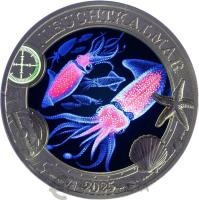Коллекционная монета Австрия 3 евро 2025 Сверкающий кальмар. Светящиеся морские животные фото из магазина евромонета.рф