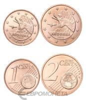 Андорра набор 2 монеты 1+2 евроцента ( цента ) 2019. UNC фото из магазина евромонета.рф