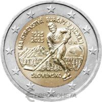 Памятные монеты 2 евро UNC Словакия 2 евро 2025 100-летие первого Чемпионата Европы по хоккею фото из магазина евромонета.рф