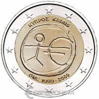 Памятные монеты 2 евро UNC Кипр 2 евро 2009 10 лет Экономическому валютному союзу фото из магазина евромонета.рф