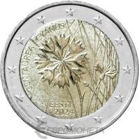 Памятные монеты 2 евро UNC Эстония 2 евро 2024 Василёк - национальный цветок Эстонии фото из магазина евромонета.рф
