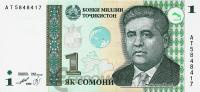 Банкноты Таджикистана Таджикистан 1 сомони 1999 фото из магазина евромонета.рф