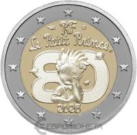 Памятные монеты 2 евро пруф Франция 2 евро 2026 80 лет "Маленькому Принцу". Пруф ( Proof ) фото из магазина евромонета.рф