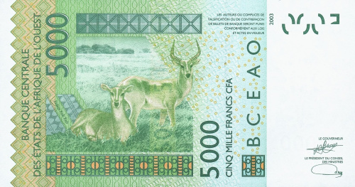 Банкноты Мали Мали 5000 франков 2023 фото из магазина евромонета.рф