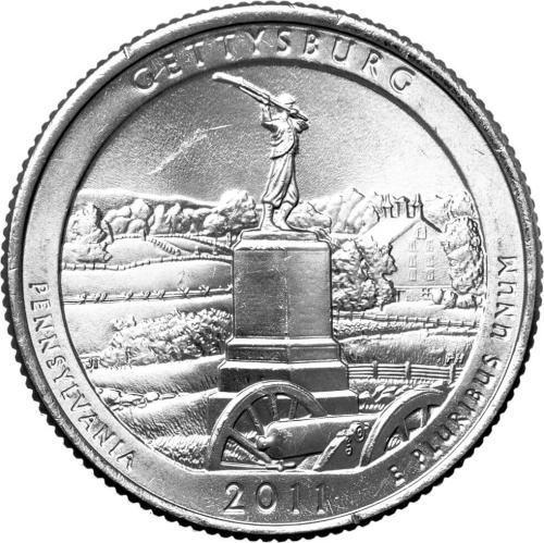 Национальные парки США 25 центов ( 1/4 доллара, квотер ) 2011 Национальный парк №6 Геттисбургский военный парк P фото из магазина евромонета.рф