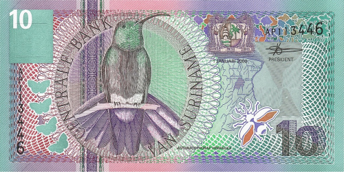 Банкноты Суринама Суринам 10 гульденов 2000 фото из магазина евромонета.рф
