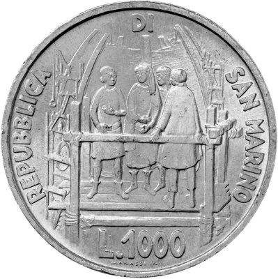 Сан Марино 1000 лир 1977 600 лет со дня рождения Филиппо Брунеллески  фото из магазина евромонета.рф 2