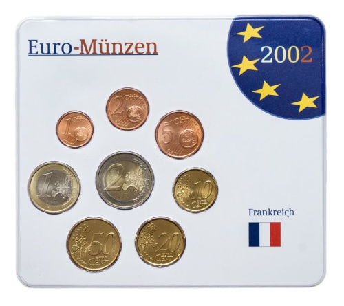 Франция 2002 стартовый набор монет евро ( 8 монет, от 1 цент до 2 евро ) в интернет-магазине евромонета.рф