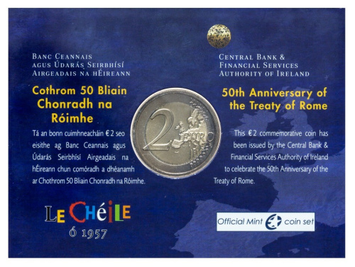 Юбилейная монета Ирландия 2 евро 2007 Римский договор. BU 