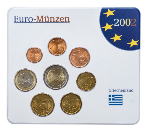 Греция 2002 стартовый набор монет евро ( 8 монет, от 1 цент до 2 евро ) в интернет-магазине евромонета.рф