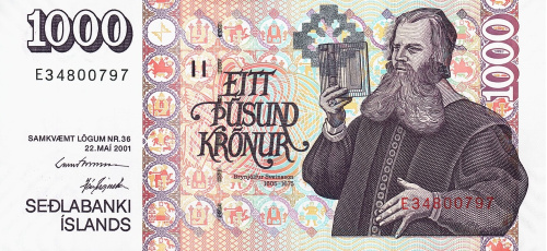 Банкноты Исландии Исландия 1000 крон 2005 фото из магазина евромонета.рф