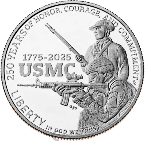 Коллекционные и инвестиционные монеты  США 50 центов 2025 50 центов 250-летие Корпуса морской пехоты США. Пруф ( Proof ) фото из магазина евромонета.рф