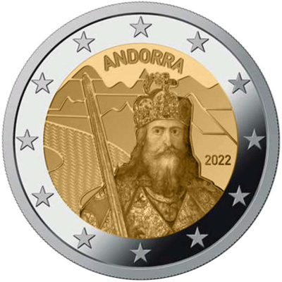 Памятные монеты 2 евро BU Андорра 2 евро 2022 Легенда о Карле Великом фото из магазина евромонета.рф 2