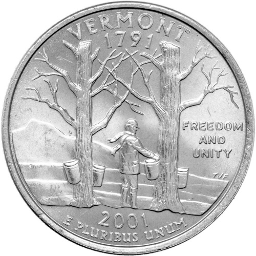 Штаты и территории США 25 центов ( 1/4 доллара, квотер ) 2001 Вермонт P фото из магазина евромонета.рф