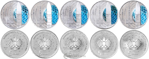 Коллекционная монета Европы Германия набор из 5 монет 5 евро 2026 Ариана-6 (A, D, F, G, J) | Интернет-магазин евромонета.рф 