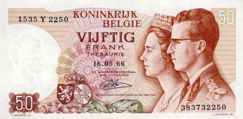 Банкноты Бельгии Бельгия 50 франков 1966 aUNC фото из магазина евромонета.рф